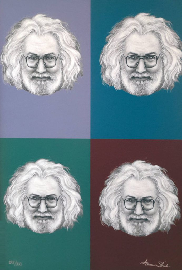 a collage of a man with glasses