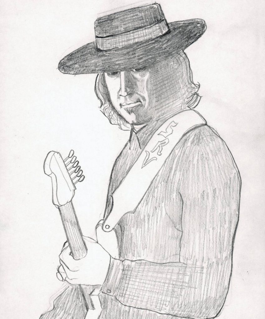 a drawing of a man holding a guitar