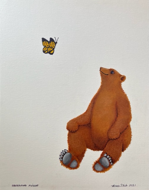 a painting of a bear and a butterfly